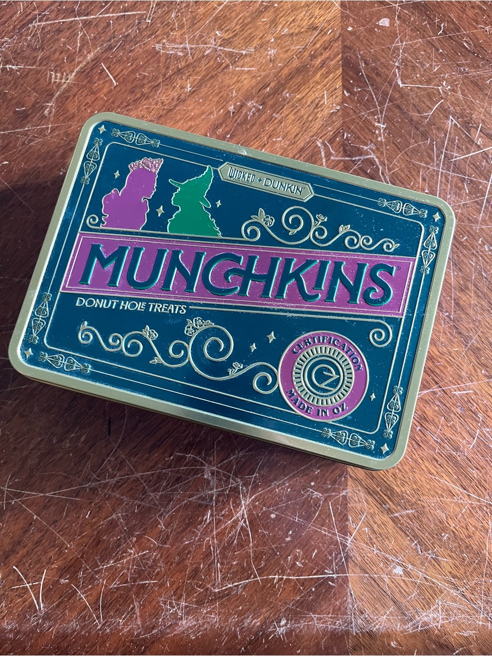 Munchkins Decorative Tin - Green and Purple Collector’s Box